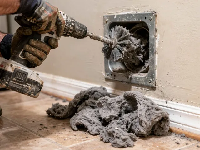 Certified Brookfield Dryer Vent Cleaning technician performing dryer vent cleaning in Brookfield