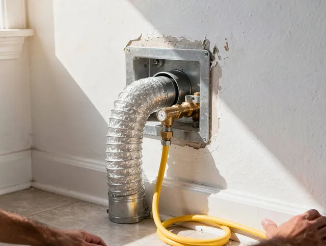 Brookfield Dryer Vent Cleaning certified technician performing specialized gas dryer vent cleaning in Brookfield